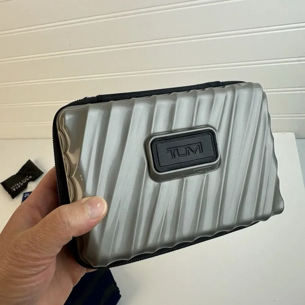 Tumi Delta Silver Gray Mini Hard Shell Case Toiletry Kit Amenity Kiehls Skincare